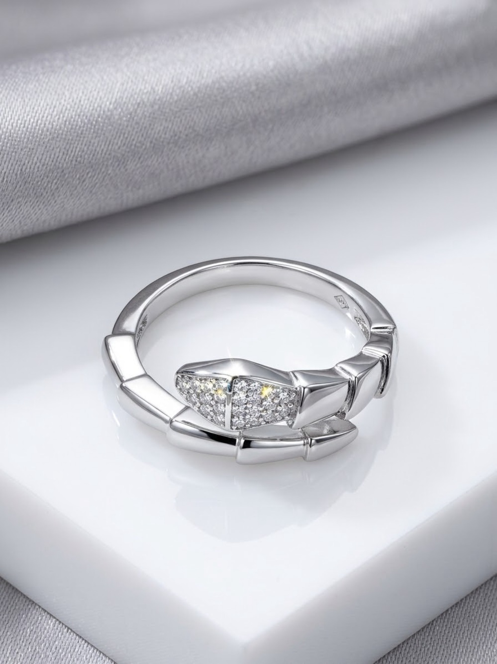 Sterling Pavé Snake Ring in Silver